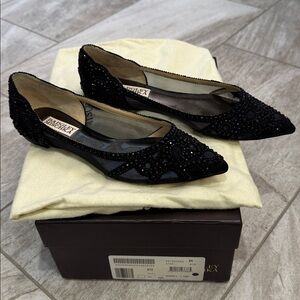 Size 6- Badgley Mischka GiGi Black Satin Flat